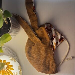 Handmade Brown + Multi-Mushroom Print Bunny Ear Baby Hat